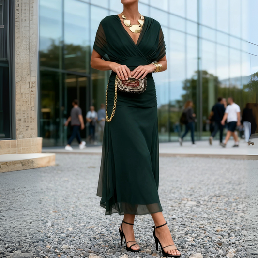 Dark Green Chiffon Maxi Dress - WOOLX