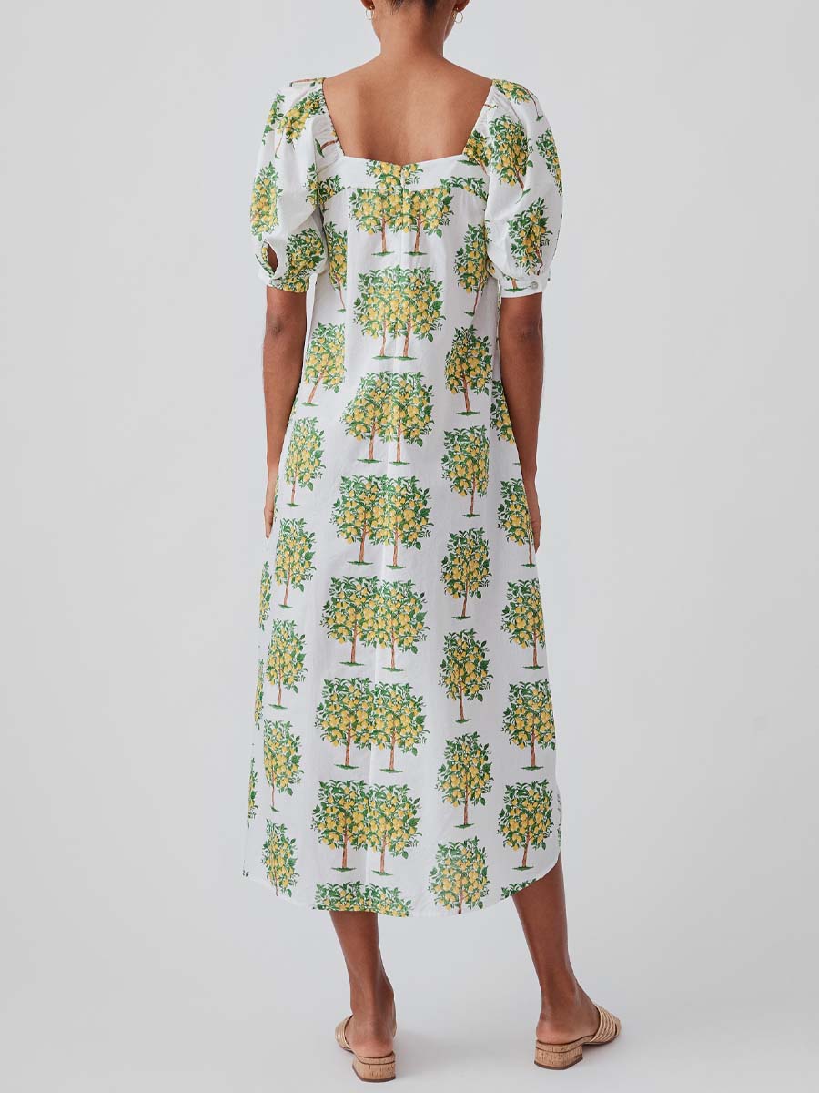 Floral Print Square Collar Loose Dress - WOOLX