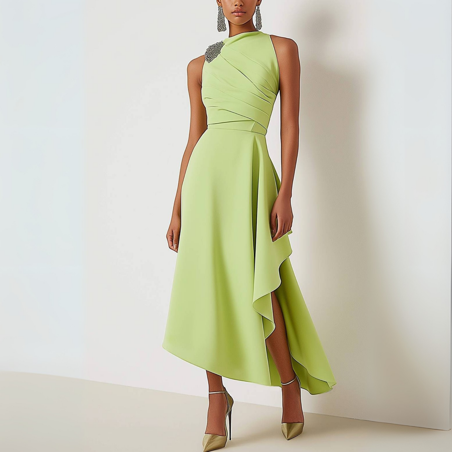 Wedding Guest Party Dress Sage Green Sleeveless Maxi Dress