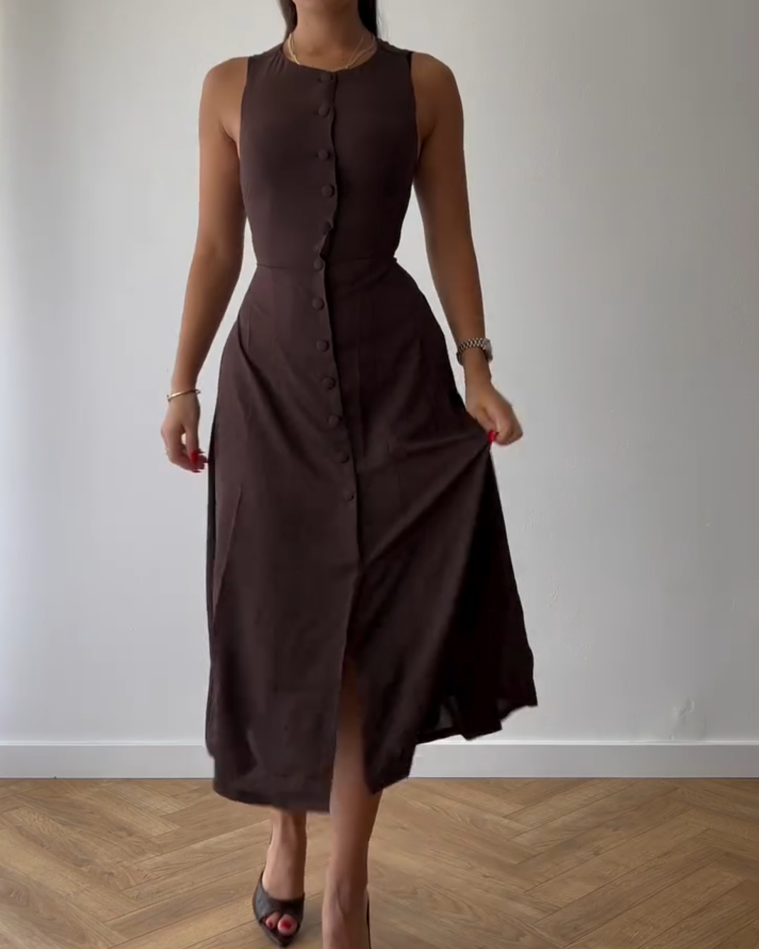 Solid Color Sleeveless Slim Dress - WOOLX