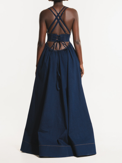 Sling Denim Split Dress - WOOLX