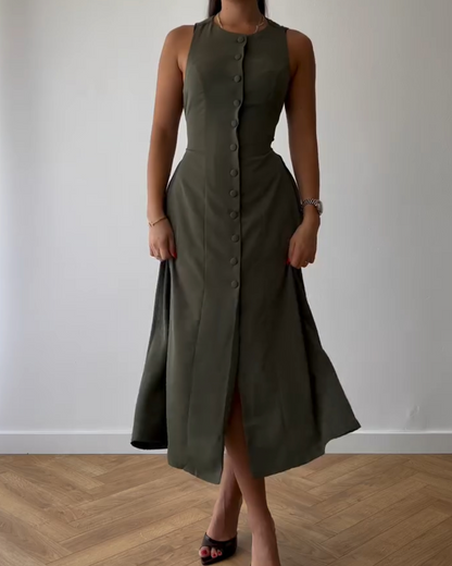 Solid Color Sleeveless Slim Dress - WOOLX