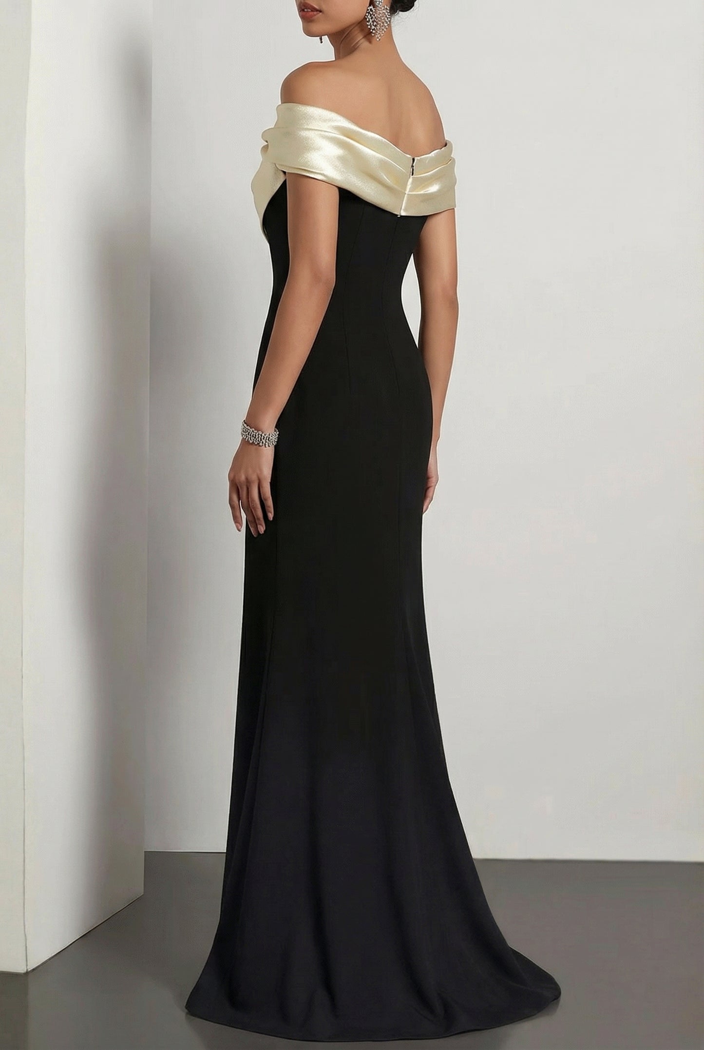 Black Formal Dress Mermaid Off The Shoulder Satin Maxi Dress