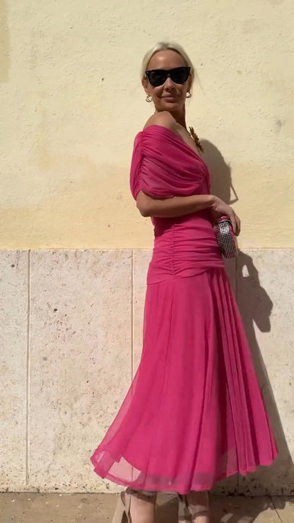 Fuchsia Chiffon Maxi Dress