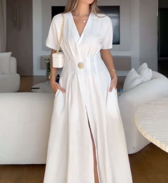 Elegant Button - Accentuated Maxi Dress - WOOLX