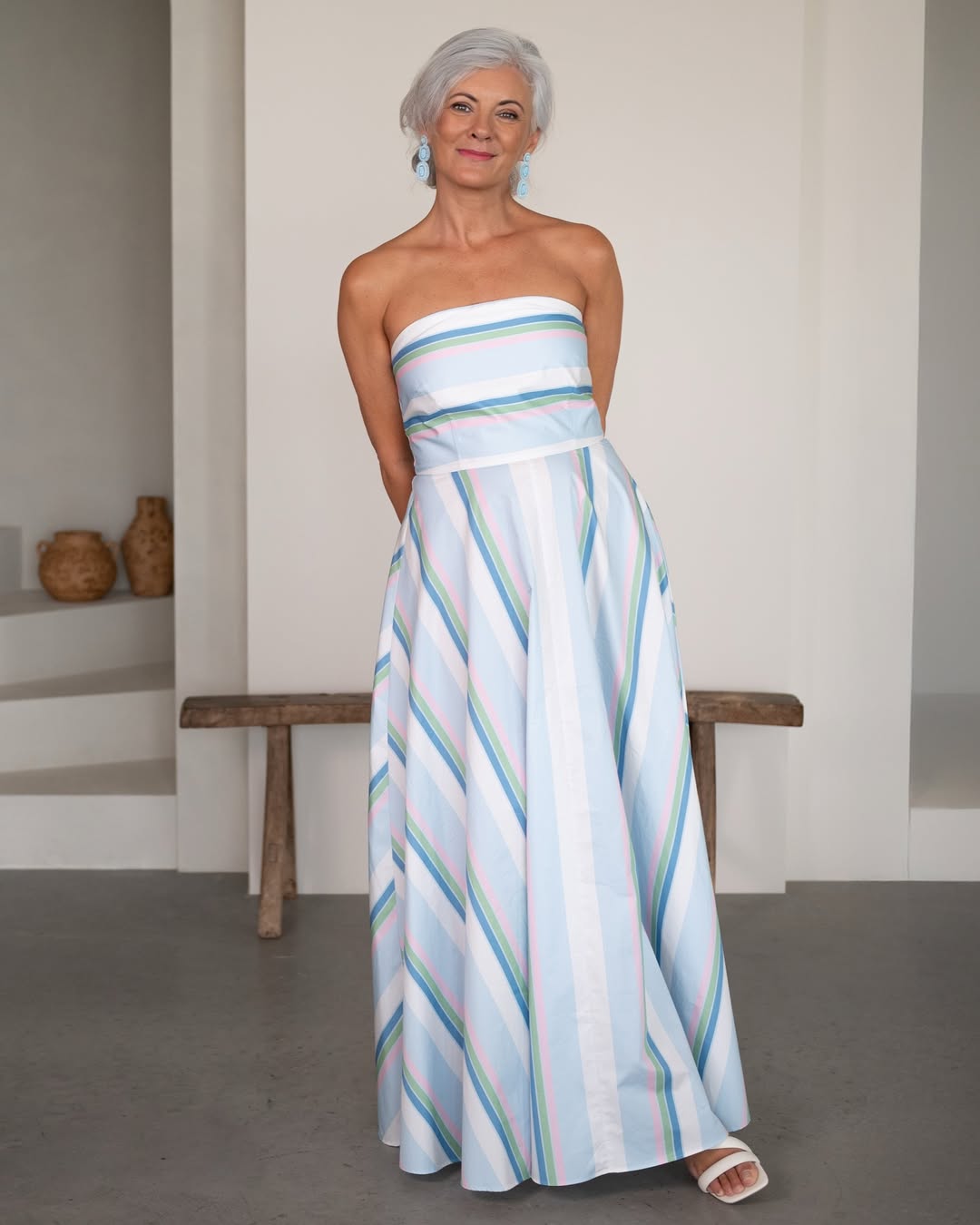 Elegant Pastel Striped Strapless Maxi Dress - WOOLX