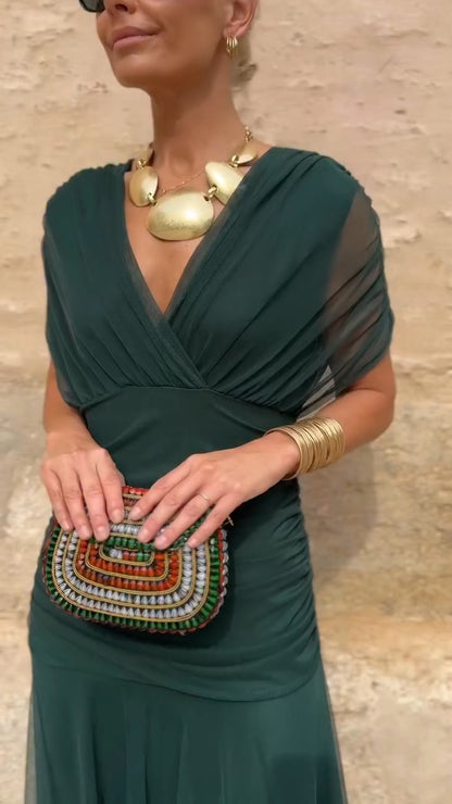 Dark Green Chiffon Maxi Dress - WOOLX