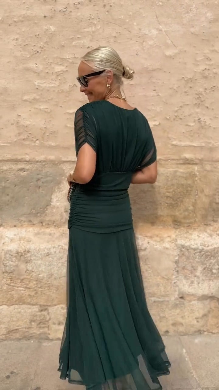 Dark Green Chiffon Maxi Dress - WOOLX