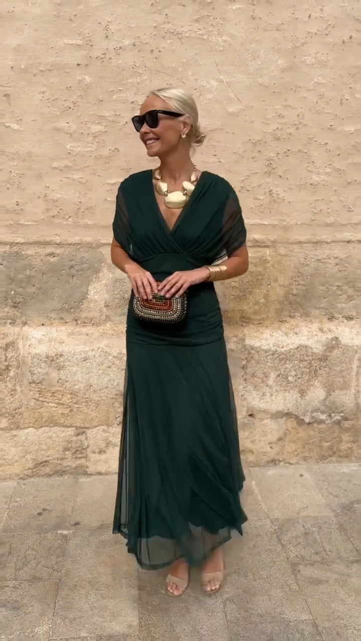 Dark Green Chiffon Maxi Dress - WOOLX