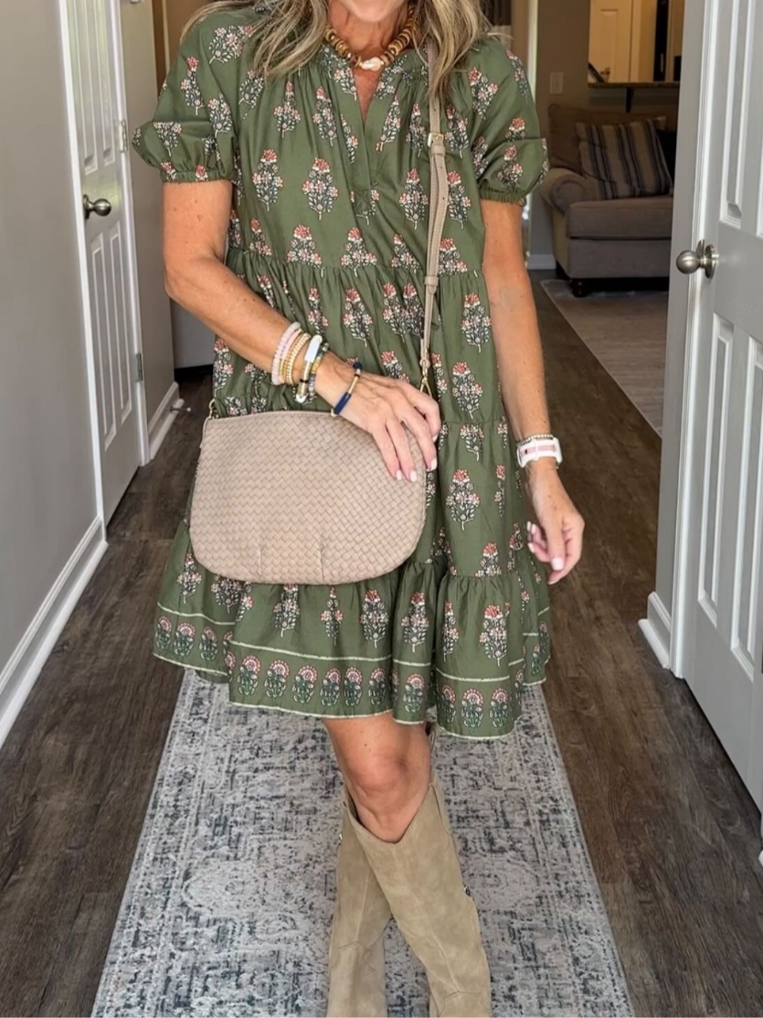 Women's Floral Printed Peasant Dress - WOOLX