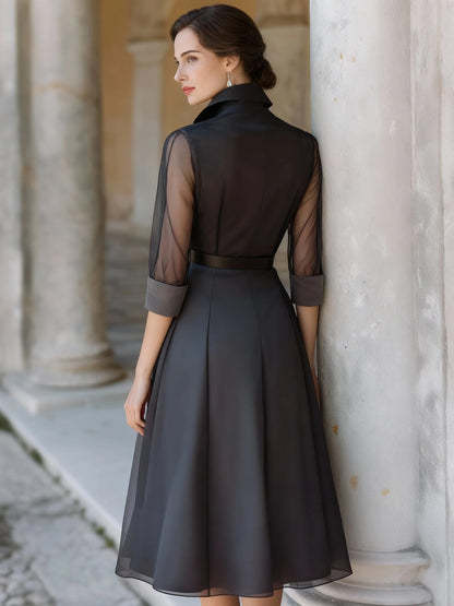 Structured Sheer Sleeve Top & A-Line Skirt Set