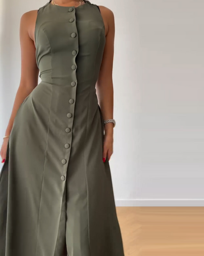 Solid Color Sleeveless Slim Dress - WOOLX