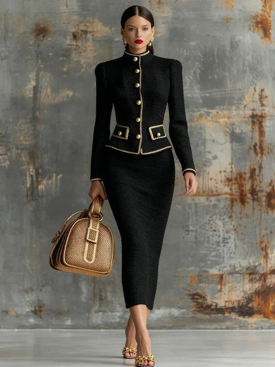 Retro Elegant Knitted Cardigan And Hip Skirt Two-piece Set