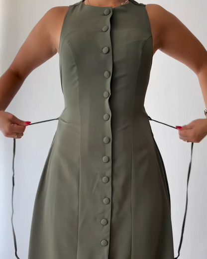 Solid Color Sleeveless Slim Dress - WOOLX