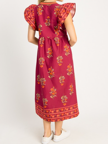 V-Neck Printed Dress - WOOLX