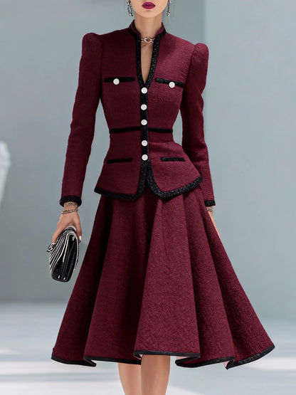 Elegant Contrasting Color Tweed Two-piece Set