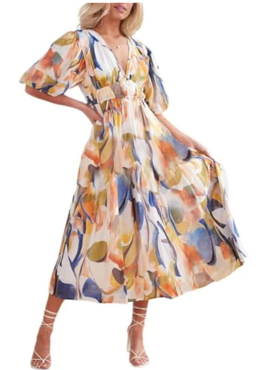 Bohemian Deep V-Print Maxi Dress - WOOLX