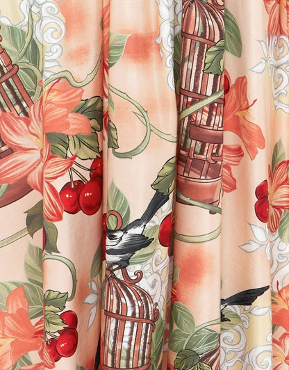 Bird Print Lantern Sleeve Dress - WOOLX