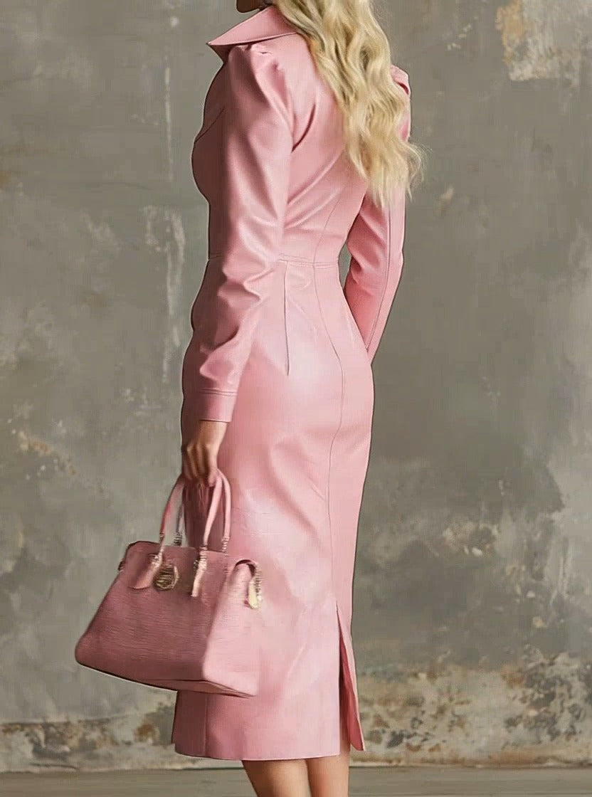 Elegant And Gentle Faux Leather Midi Dress