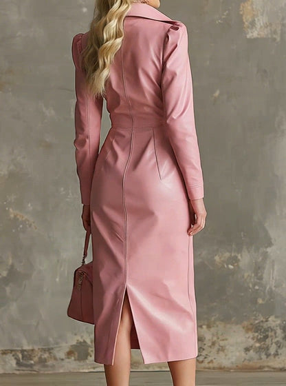 Elegant And Gentle Faux Leather Midi Dress