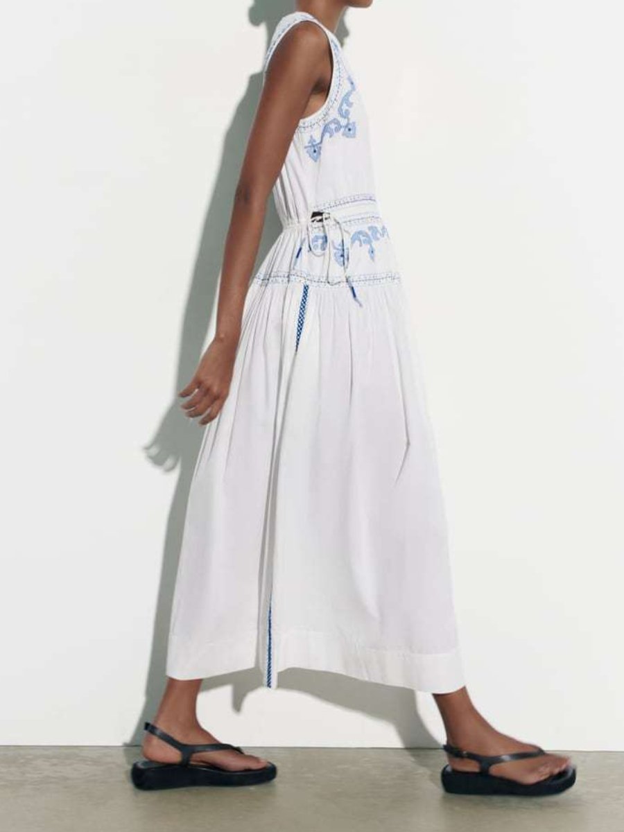 Blue Printed Midi Summer Dress - WOOLX