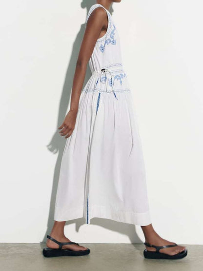 Blue Printed Midi Summer Dress - WOOLX