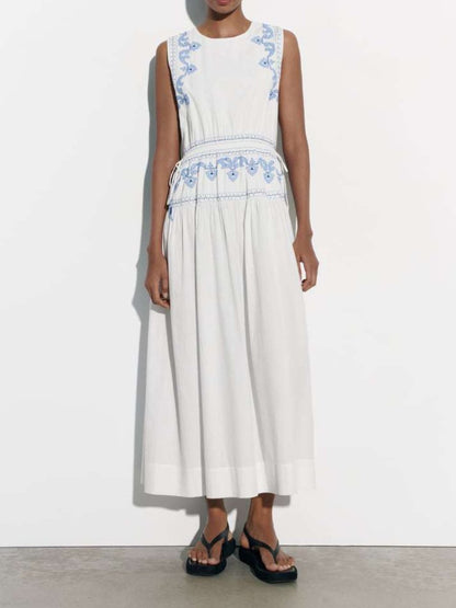 Blue Printed Midi Summer Dress - WOOLX