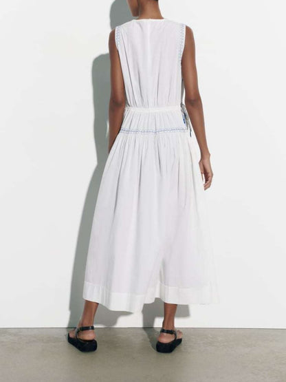 Blue Printed Midi Summer Dress - WOOLX