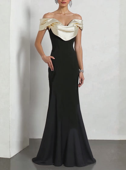 Black Formal Dress Mermaid Off The Shoulder Satin Maxi Dress