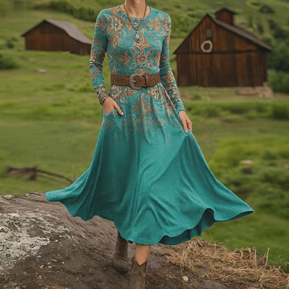 Teal Boho Gradient Midi Dress