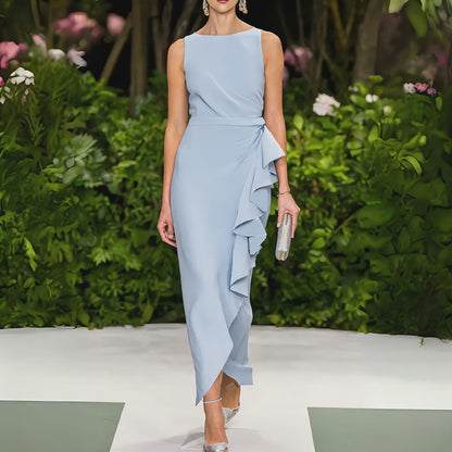 Light Blue Sleeveless Ruffled Asymmetric Midi Dress