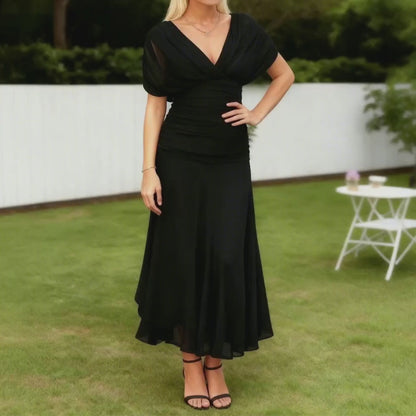 Black Chiffon V Neck Dress