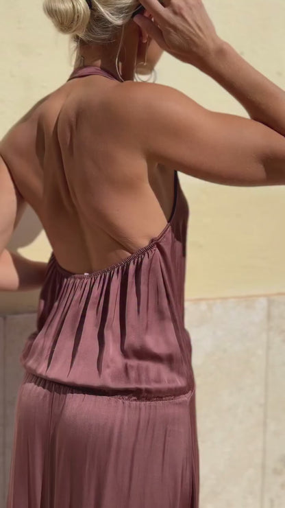 Dusty Rose Backless-Collar Dress