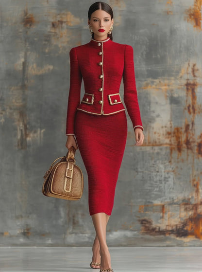 Retro Elegant Knitted Cardigan And Hip Skirt Two-piece Set